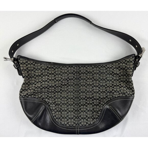 Coach Signature Hobo Shoulder bag Purse Black Leather Trimmed 6026 Authentic - Picture 1 of 7